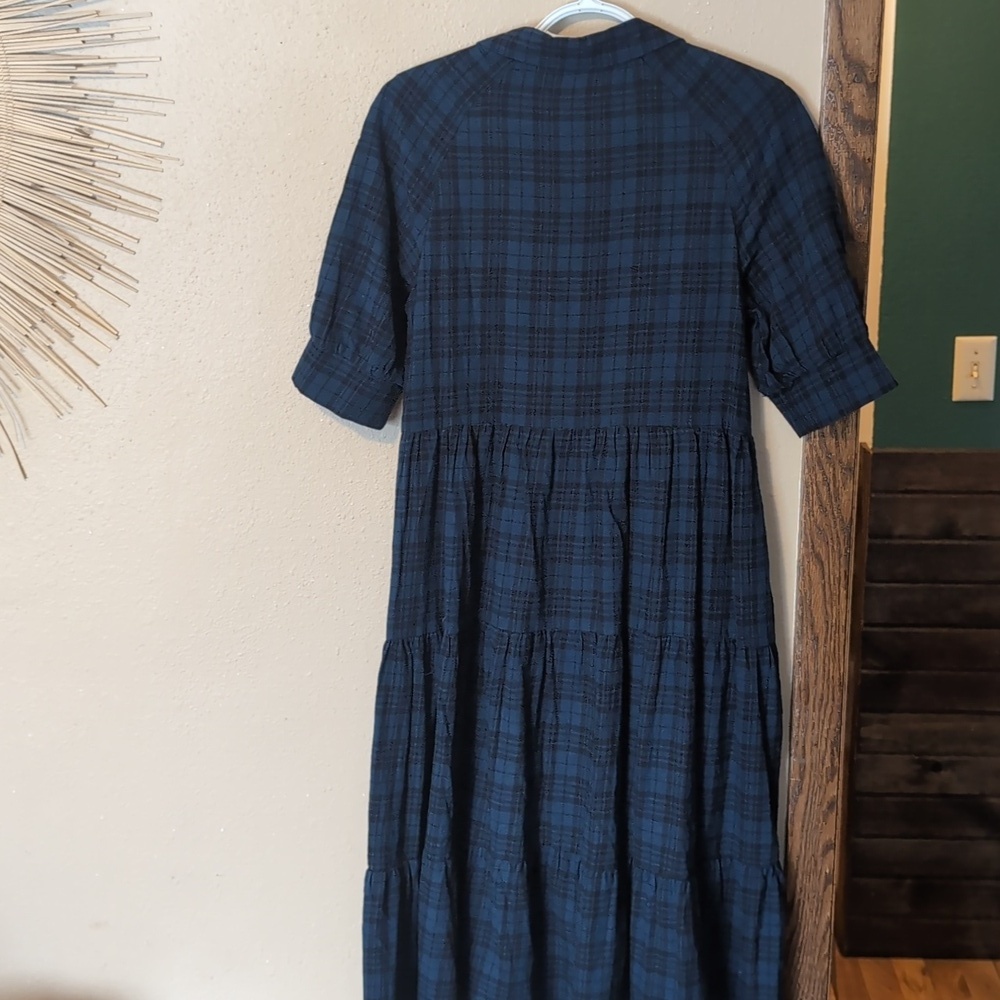 NATURAL LIFE Navy and Black Plaid Flannel Midi Dress - Picture 6 of 7